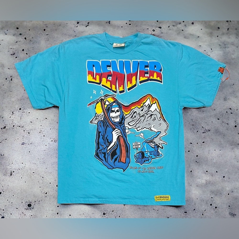 NEW Brand X Denver Nuggets Skull Mile High City T Shirt Sz XL Light Blue